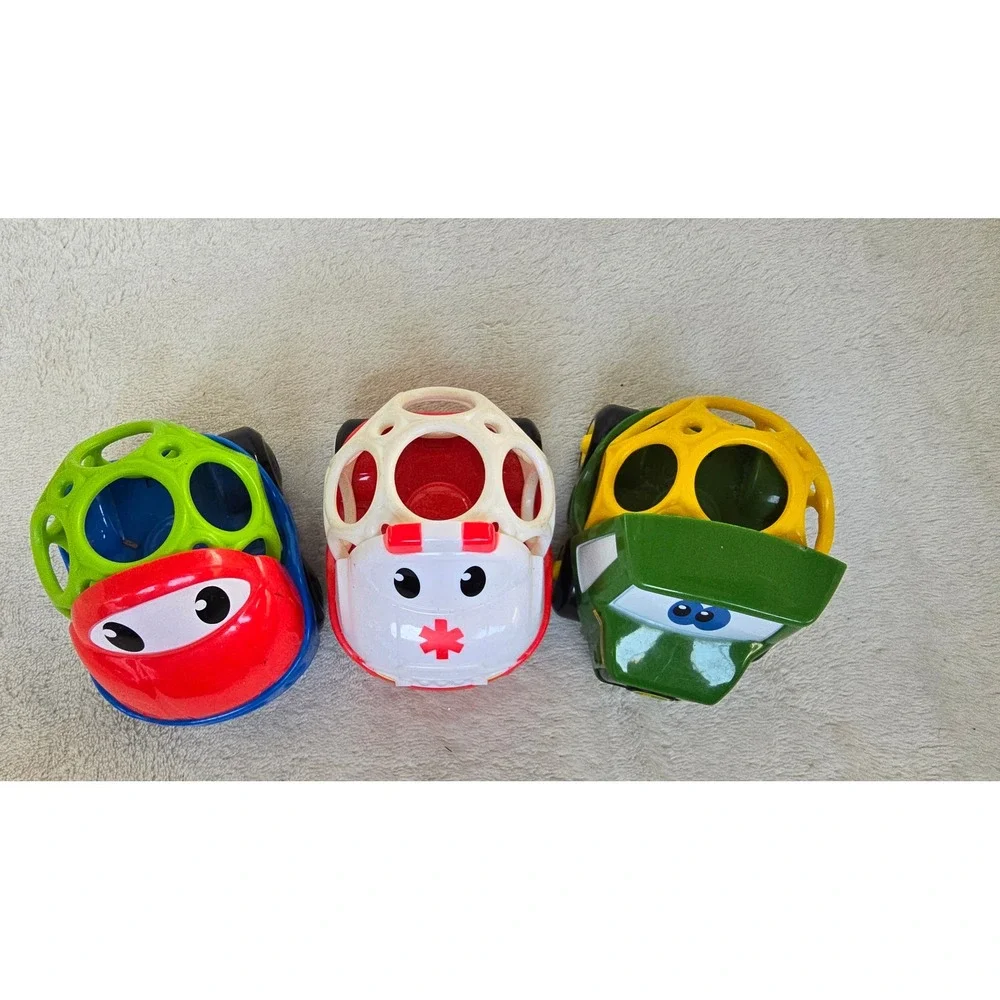Oball Go Grippers Toy Vehicle Lot John Deere Tractor Ambulance Race Car 3pc Set